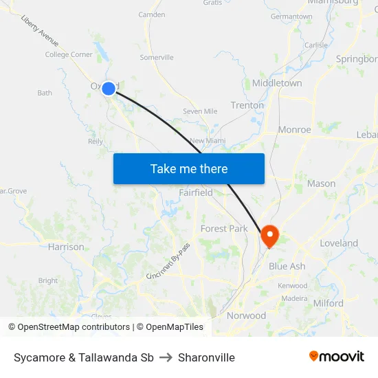Sycamore & Tallawanda Sb to Sharonville map