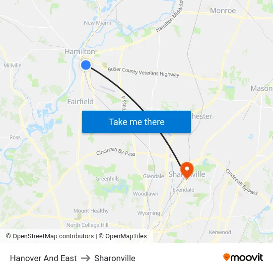 Hanover And East to Sharonville map