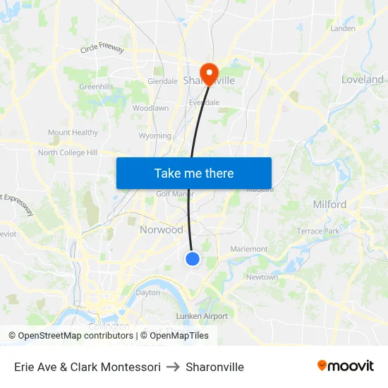 Erie Ave & Clark Montessori to Sharonville map
