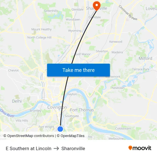 E Southern at Lincoln to Sharonville map