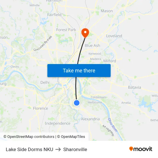 Lake Side Dorms NKU to Sharonville map