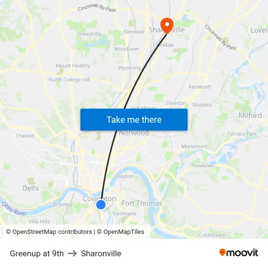 Greenup at 9th to Sharonville map
