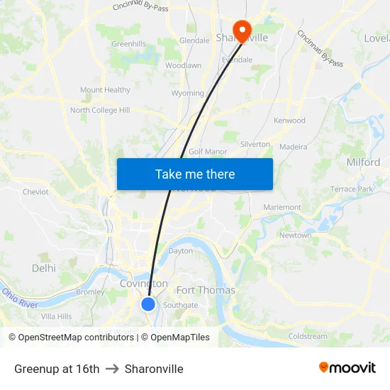 Greenup at 16th to Sharonville map