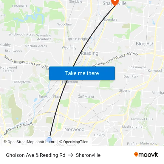 Gholson Ave & Reading Rd to Sharonville map