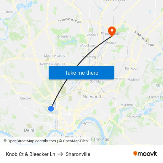 Knob Ct & Bleecker Ln to Sharonville map