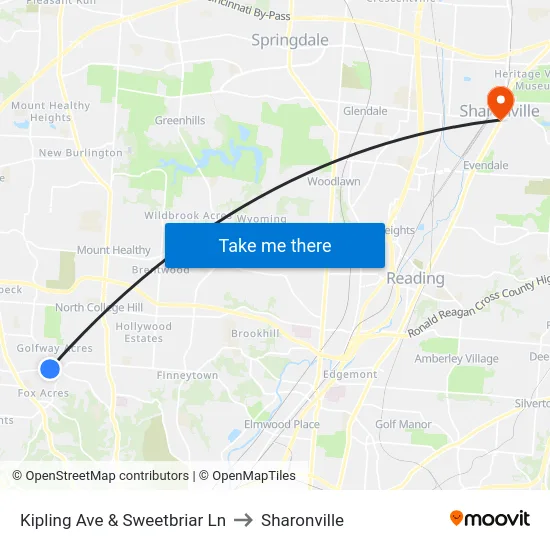 Kipling Ave & Sweetbriar Ln to Sharonville map