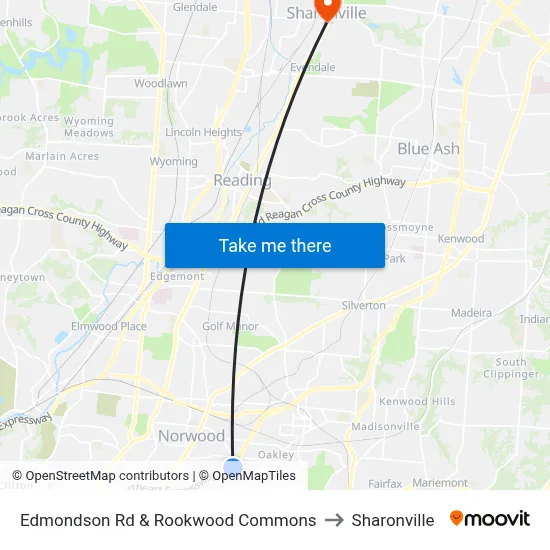 Edmondson Rd & Rookwood Commons to Sharonville map