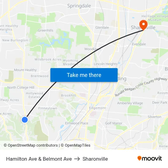 Hamilton Ave & Belmont Ave to Sharonville map
