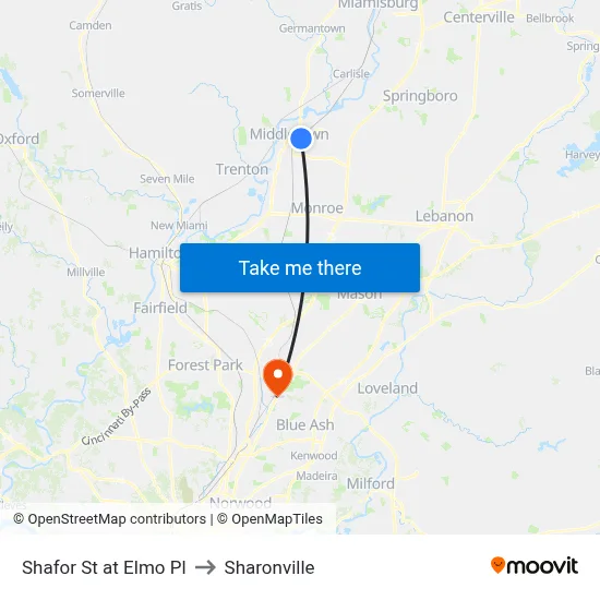 Shafor St at Elmo Pl to Sharonville map