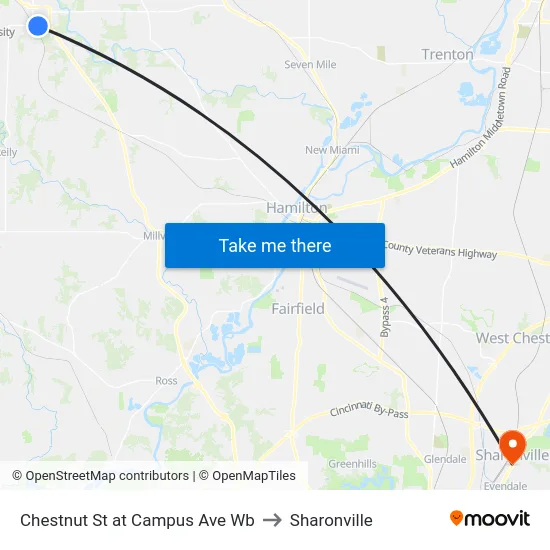 Chestnut St at Campus Ave Wb to Sharonville map