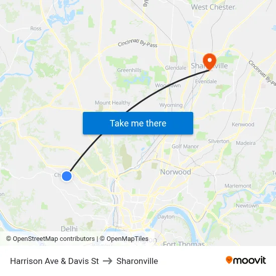 Harrison Ave & Davis St to Sharonville map