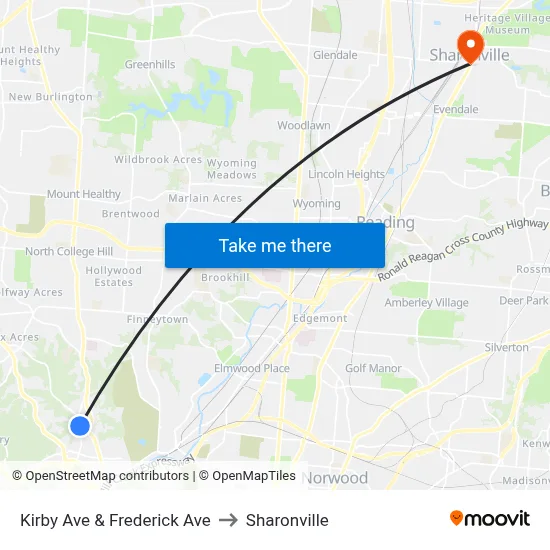 Kirby Ave & Frederick Ave to Sharonville map