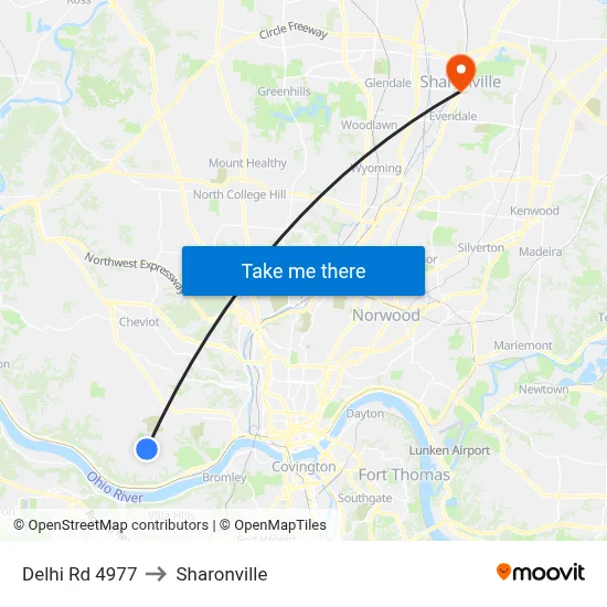Delhi Rd 4977 to Sharonville map