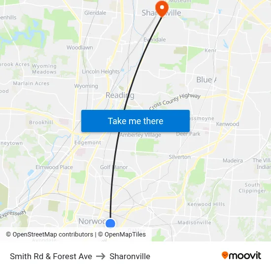 Smith Rd & Forest Ave to Sharonville map
