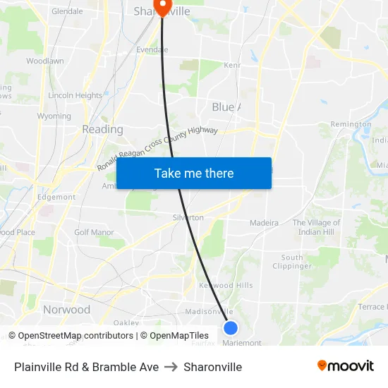 Plainville Rd & Bramble Ave to Sharonville map