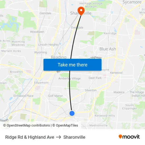 Ridge Rd & Highland Ave to Sharonville map