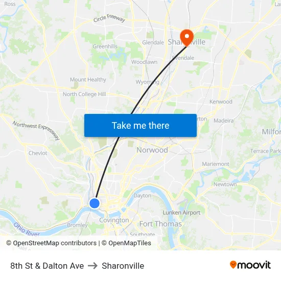8th St & Dalton Ave to Sharonville map