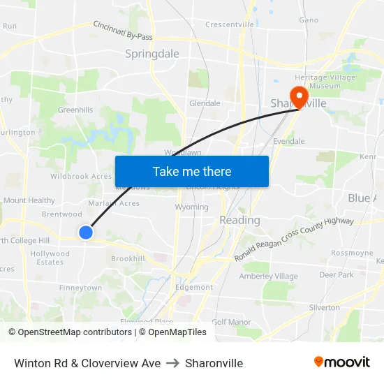Winton Rd & Cloverview Ave to Sharonville map