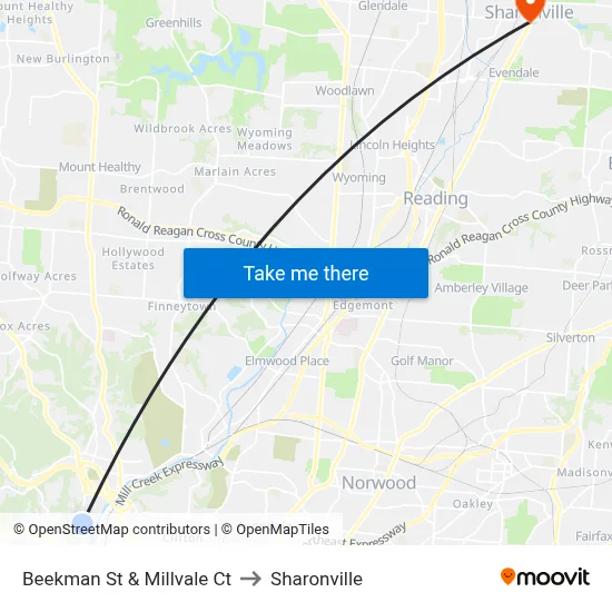 Beekman St & Millvale Ct to Sharonville map