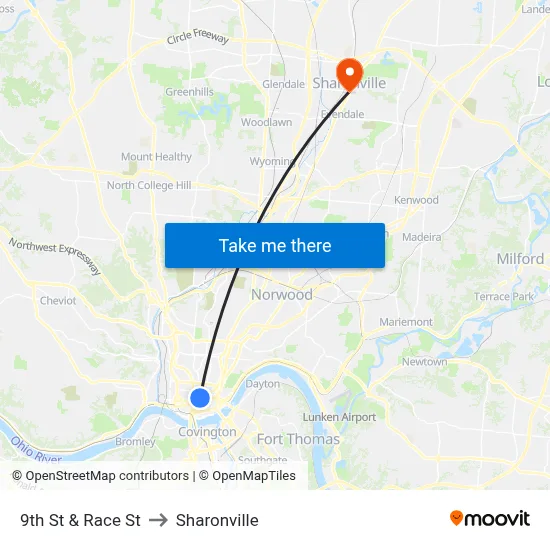 9th St & Race St to Sharonville map