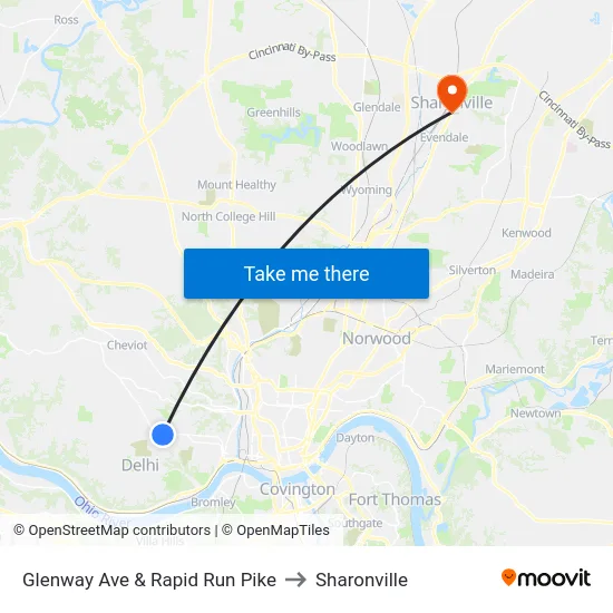 Glenway Ave & Rapid Run Pike to Sharonville map