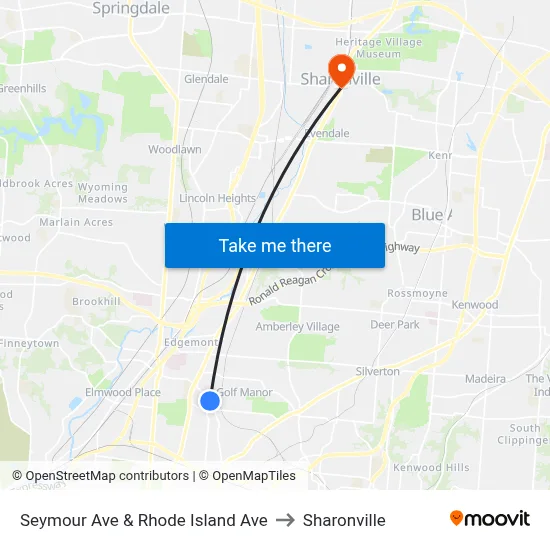 Seymour Ave & Rhode Island Ave to Sharonville map