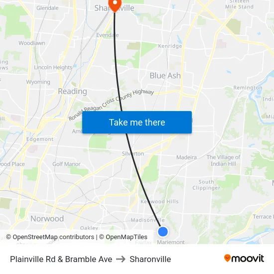 Plainville Rd & Bramble Ave to Sharonville map