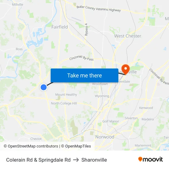 Colerain Rd & Springdale Rd to Sharonville map