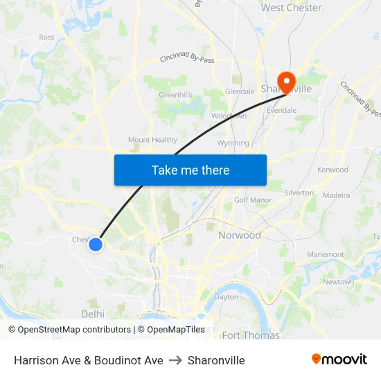 Harrison Ave & Boudinot Ave to Sharonville map