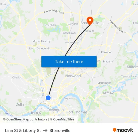 Linn St & Liberty St to Sharonville map