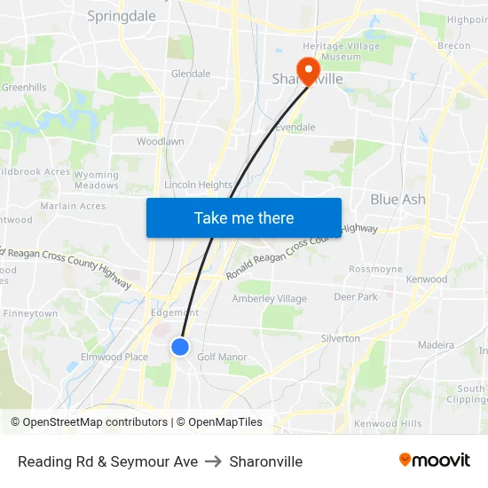 Reading Rd & Seymour Ave to Sharonville map