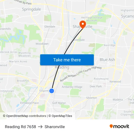 Reading Rd 7658 to Sharonville map