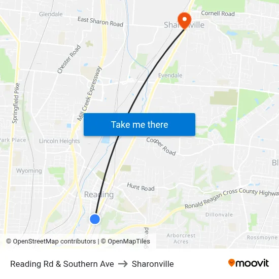Reading Rd & Southern Ave to Sharonville map