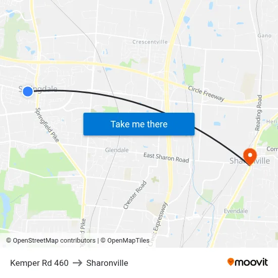 Kemper Rd 460 to Sharonville map