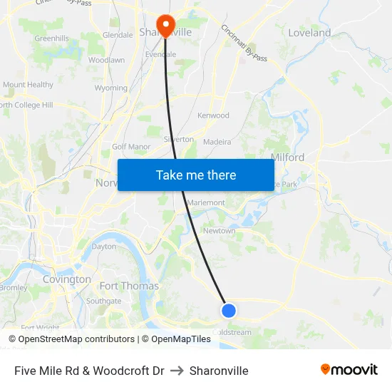 Five Mile Rd & Woodcroft Dr to Sharonville map