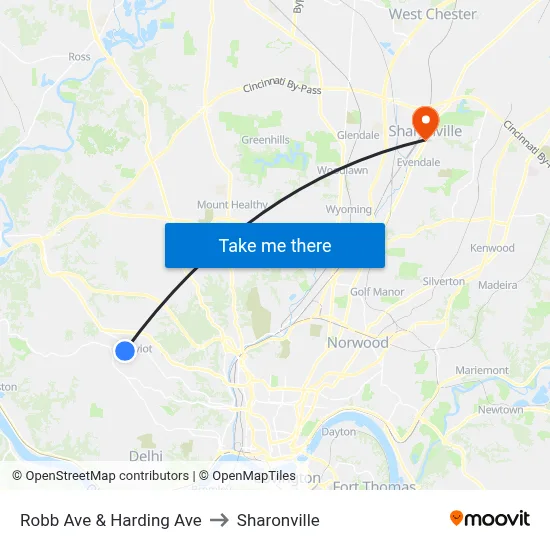 Robb Ave & Harding Ave to Sharonville map