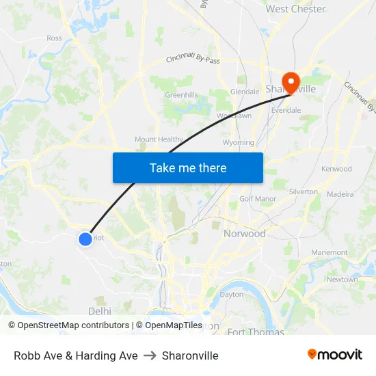 Robb Ave & Harding Ave to Sharonville map