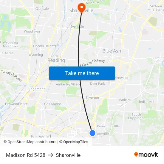 Madison Rd 5428 to Sharonville map