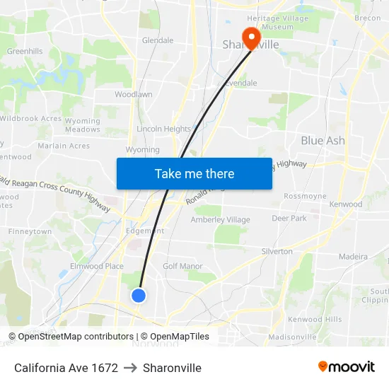 California Ave 1672 to Sharonville map