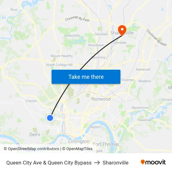 Queen City Ave & Queen City Bypass to Sharonville map