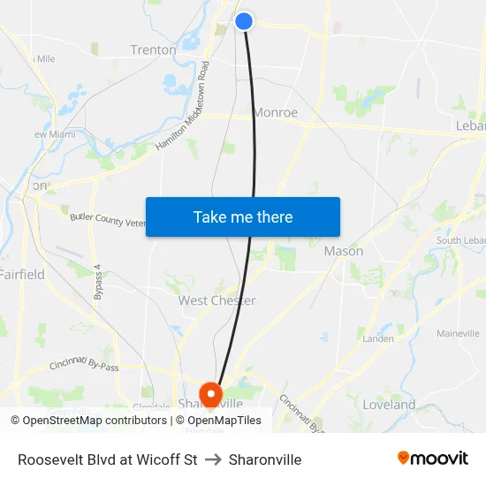 Roosevelt Blvd at Wicoff St to Sharonville map