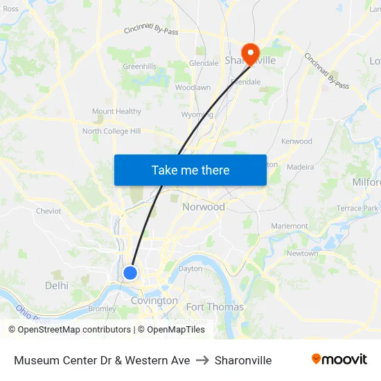 Museum Center Dr & Western Ave to Sharonville map
