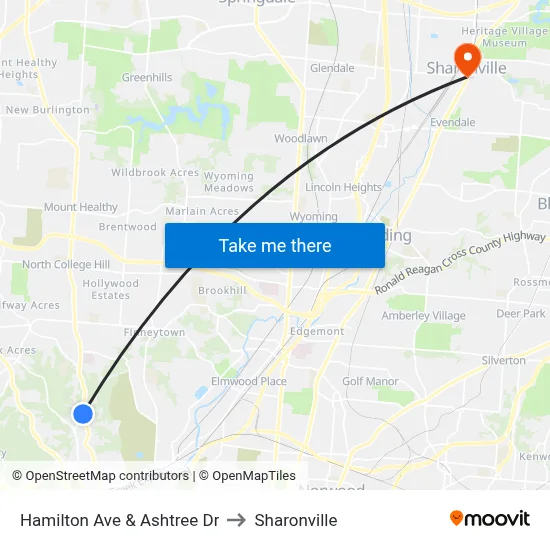 Hamilton Ave & Ashtree Dr to Sharonville map