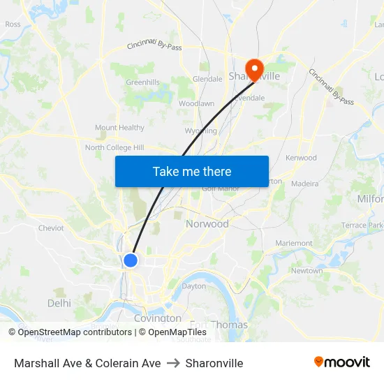 Marshall Ave & Colerain Ave to Sharonville map