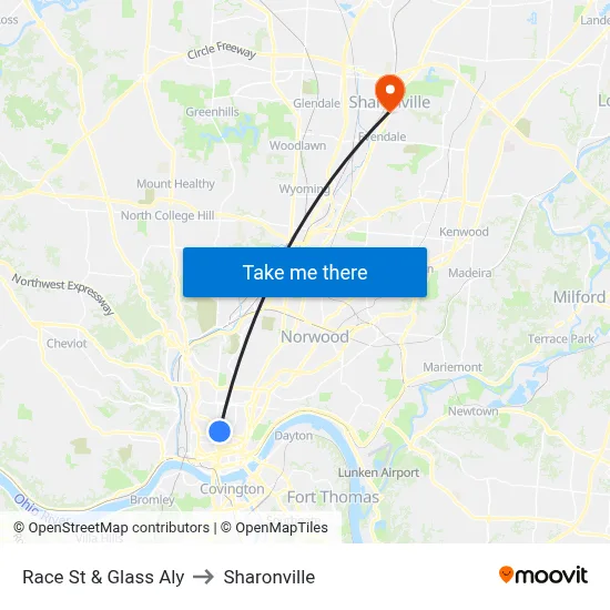 Race St & Glass Aly to Sharonville map
