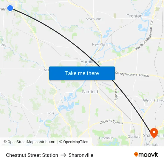 Chestnut Street Station to Sharonville map