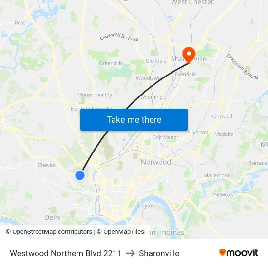 Westwood Northern Blvd 2211 to Sharonville map