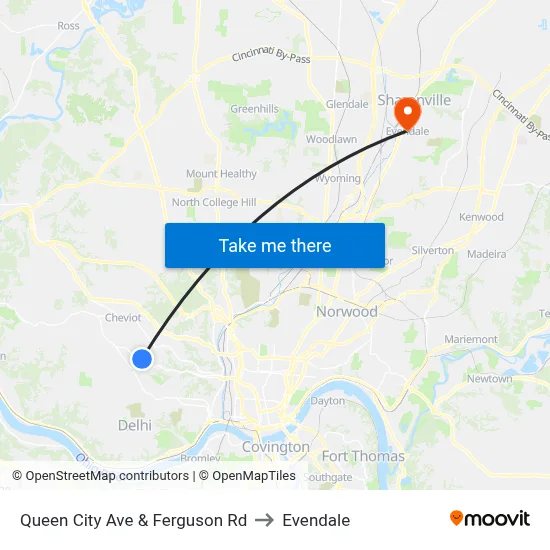 Queen City Ave & Ferguson Rd to Evendale map