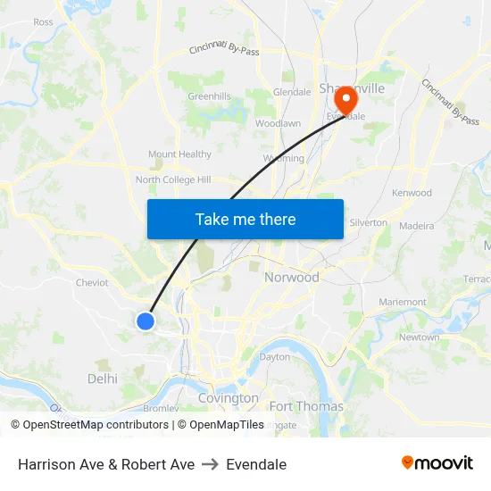 Harrison Ave & Robert Ave to Evendale map