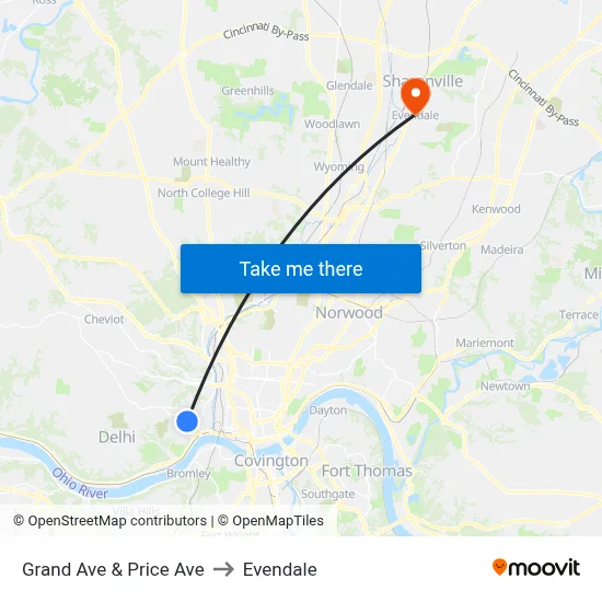 Grand Ave & Price Ave to Evendale map